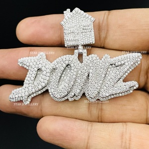 10K Gold Christian Gold Plated Iced Out Lab Grown Diamond Custom Unisex Hip Hop Round Brilliant Cut Letter <b>Pendant</b> Custom <b>Bail</b> - Product Image 4