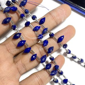 Cuentas de Briolette facetadas de lapislázuli con forma de marquesa gorda, piedra preciosa azul Natural para la fabricación de joyas - Product Image 4
