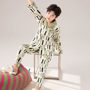 Vêtements de nuit boutonnés 2 pièces en coton confortable ensemble de pyjama adapté à l'âge pour enfants et adolescents garçons et filles - Product Image 3