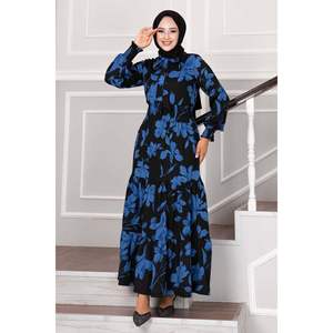 Vestido Hijab Azul Marino con Cintura Elástica y Patrón Regular, Saxe Turquía - Product Image 4
