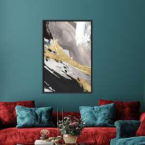 Impression marbrée grise et dorée : Œuvre d'art abstraite moderne sur toile, TOILE ENCADRÉE NOIRE - Product Image 1