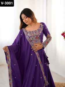 Latest Women Wedding Festival Wear Semi-Stitch Heavy Embroidery Sequence Work Ethnic Modern Design High Quality Chinon Material - Product Image 2