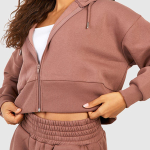 Ventes en gros de survêtements pour femmes de la meilleure qualité, haut court ample, sweat-shirt à fermeture éclair surdimensionné et pantalon de survêtement, ensembles de survêtement 2 pièces - Product Image 3