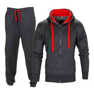 Haute qualité hiver formel respirant hommes charbon rouge survêtement ensembles polaire deux pièces pull à capuche pantalons de survêtement nouveau Slim Fit - Product Image 4