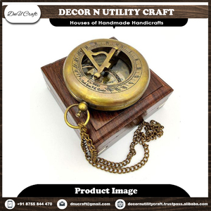 Classic Nautical <b>Antique</b> Gold-Plated Round Engraved Sundial Brass Pocket <b>Compass</b> for Collectors - Product Image 5