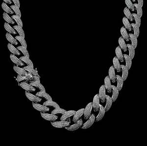 VVS1 Moissanite Miami <b>Cuban</b> 18MM DIAMOND 3 ROW MIAMI <b>CUBAN</b> <b>LINK</b> <b>CHAIN</b> IN WHITE GOLD - Product Image 1