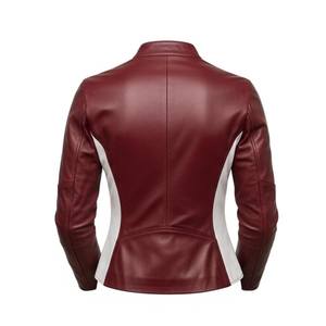 Veste de motard en cuir d'agneau véritable pour femmes, couleur marron et blanc, coupe ajustée - Product Image 3