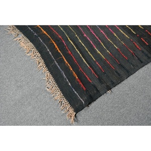พรมวินเทจสไตล์ตุรกี ขนาด 3.3x6.46 ฟุต ลายเส้นนามธรรมสีดำ ทำจากขนสัตว์ - Product Image 5