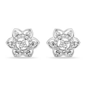 NOVAMART Fine Zarkan Trendy Religious Floral Heart <b>Silver</b> <b>Stud</b> Earrings Rhodium/Gold Plated Copper with Diamond and Pearl for Gi - Product Image 2