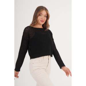 Blusa Negra de Punto al por Mayor con Cuello Ancho Estilo Casual - Product Image 5