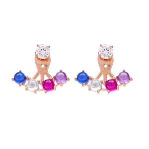 ต่างหูแบบแจ็คเก็ตหูทรงกลมหิน CZ สีรุ้งต่างหูของผู้หญิงทำด้วยมือของ925เครื่องประดับเงินสเตอร์ลิง - Product Image 1