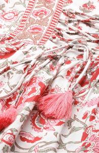 เสื้อพิมพ์ลายดอกไม้แขนสั้นพิมพ์ลายดอกไม้สีขาว & สีชมพูเสื้อสไตล์พื้นเมืองสำหรับผู้หญิงเสื้อพิมพ์ลายดอกไม้ - Product Image 4