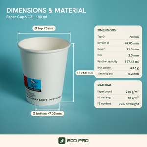 Gobelets à café jetables écologiques recyclables de 6 oz en papier alimentaire à paroi simple, impression flexographique, boissons chaudes/froides, bière - Product Image 4