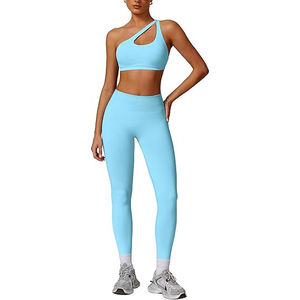 Conjuntos de yoga, leggings de cintura alta, top deportivo sin costuras, elástico, transpirable, ropa deportiva para mujer - Product Image 1