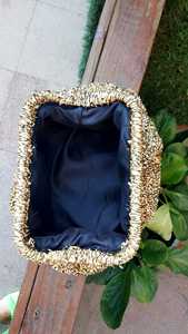 ทําด้วยมือโครเชต์เรียงรายกระเป๋าคลัทช์ฟางมือกระเป๋าRaffiaเกี๊ยวGlitterกระเป๋าเงินทองฤดูร้อนRaffiaหรูหรากระเป๋าถือกระเป๋า - Product Image 2