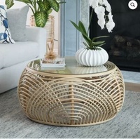 Table basse en rotin naturel de salon de Style moderne/Table de canapé en rotin avec verre sur le dessus prix de gros du fabricant
