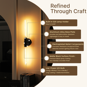 Applique murale tubulaire LED <span class=keywords><strong>de</strong></span> luxe moderne noir mat <span class=keywords><strong>de</strong></span> haute qualité, avec corps en verre et bras long personnalisé, pour villa et chambre à coucher - Product Image 6