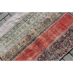 3x3.37 ft Turkish Vintage Eco-Friendly <b>Wool</b> Rug <b>Red</b> Patchwork Check Rug with Latex Backing - Product Image 5