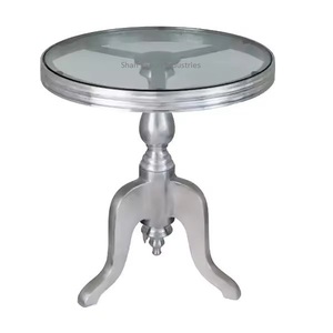 Table centrale en aluminium nickelé Table d'appoint ronde en verre pour la maison Tables de meubles de chambre à coucher et de salon - Product Image 1