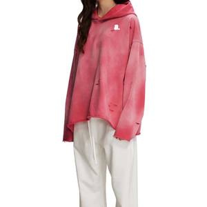 Lavage à l'acide nouveau Vintage délavé en détresse femmes sweat surdimensionné Polyester coton hiver décontracté motif solide - Product Image 2