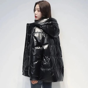 Parkas chauds d'hiver pour femmes veste bouffante rembourrée à manches longues avec manteaux à capuche mi-longs de couleur unie - Product Image 3