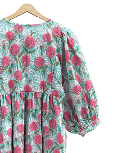 Robe d'été imprimée à la main |   Robe en coton |   Imprimé floral |   Fait à la main - Product Image 2