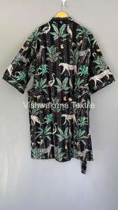 Chaqueta Acolchada Kantha Hecha a Mano en India, Ropa de Invierno para Mujer, Batas de Algodón con Rayas, Ecológica - Product Image 5