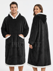Robe à capuche en sherpa avec logo brodé, nouvelle conception 2026, avec bordure blanche, polaire confortable, poches confortables, longueur longue surdimensionnée - Product Image 4
