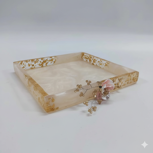 Nouvel Arrivage Plateau Décoratif Carré en Résine Écologique Multifonctionnel avec Paillettes Dorées pour Bijoux, Coiffeuse et Service – Style Moderne pour Mariage - Product Image 1
