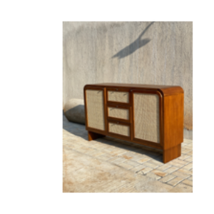 Buffet en bois de porte en rotin de haute qualité avec trois tiroirs et deux portes Buffet de meubles de maison vintage d'Indonésie - Product Image 6