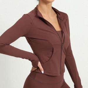 Veste de yoga de qualité supérieure pour femmes, légère, manches longues, fermeture éclair, vêtements de sport pour la salle de sport, respirante, tissu à séchage rapide - Product Image 3