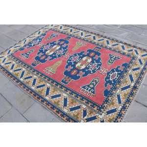 Grand tapis turc vintage 5,6x7,8 pi (170x237 cm), tapis Ikat rouge - Product Image 2