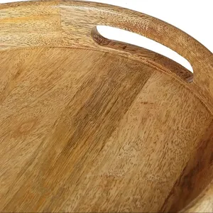 Handcrafted Wooden Round Serving <b>Tray</b> for <b>Tea</b>, Snacks, Breakfast | Eco-Friendly Handmade Wooden <b>Tray</b> | OEM Wholesale Bulk Export - Product Image 4