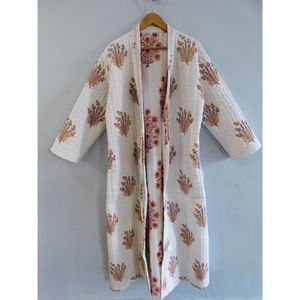 Albornoz Kimono acolchado informal de algodón para mujer, chaqueta de dormir Sexy con estampado Floral hecho a mano, ropa de dormir - Product Image 2