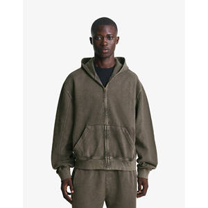 Sudaderas con capucha personalizadas de alta calidad para hombre, de bloque Color jersey de lavado con ácido, cremallera en el hombro, forro polar 500 GSM 100%, Sudadera con capucha de algodón para hombre - Product Image 3