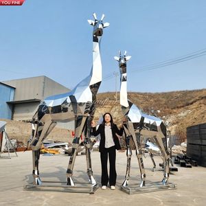 YOUFINE açık bahçe sanat Modern büyük ölçek Metal soyut germe paslanmaz çelik zürafa aile heykel - Product Image 1