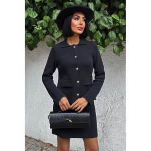 Conjunto de punto de acero Wool 10215 con cuello de camisa de lana y detalle de bolsillo - Product Image 5