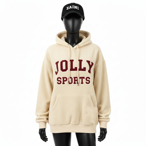 Sudadera con capucha para mujer, tejido polar de 300 g/m², color beige cálido, bordado con logotipo personalizado, estilo urbano, sudaderas básicas para mujer - Product Image 1