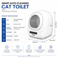 Bac à litière pour chat automatique et autonettoyant, série Sphere Premium en plastique, design intégré anti-pincement, grand espace de 65L, capacité de 9L pour les déchets