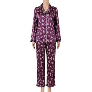 Vêtements de nuit pour femmes en satin imprimé numérique, séchage rapide, tissu en polyester, doux, léger, pyjama, vente en gros - Product Image 1