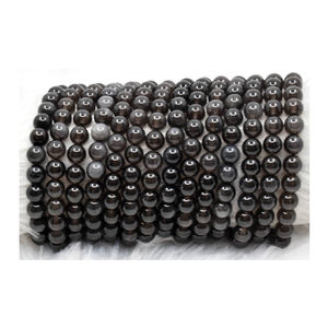 Cuentas Redondas Sueltas de Obsidiana Natural con Acabado Liso y Brillo Plateado de Primera Calidad, 10MM, Fabricante - Product Image 1