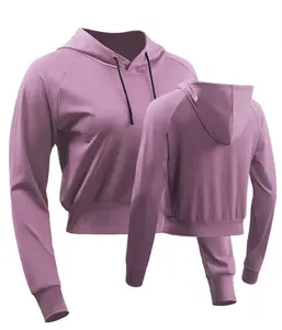 Sudadera con capucha transpirable de doble capa para mujer con logotipo en relieve de 400GSM - Product Image 4