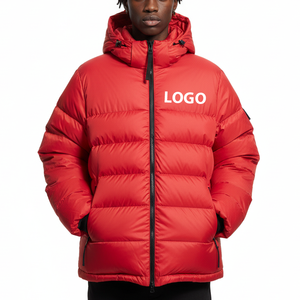 High Quality Plus Size Heavy Cotton <b>Padded</b> Lightweight Solid Color Puffer <b>Jacket</b> Custom Printed Logo Zipup Closure <b>Hooded</b> <b>Jacket</b> - Product Image 1