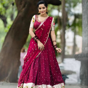 Georgette Lehenga Choli de couleur marron pour femmes avec broderie et paillettes, parfait pour les mariages et les festivals de Navratri - Product Image 1