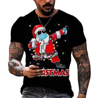 T-shirt de Noël en polyester 100% à manches courtes et col rond imprimé pour hommes