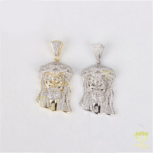 Micro VVS Lab Grown Diamond Jesus colgante de dos tonos Bling Jesus Head Iced Jesus Piece en plata colgantes finos y dijes joyería - Product Image 2