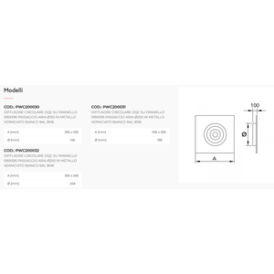 Difusor de Aire Acondicionado de Panel Cuadrado Tecnosystemi DQC, Ventilador de Extracción Circular de Metal Pintado de Blanco - Product Image 3