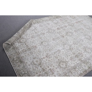 พรมวินเทจสไตล์ตุรกี ขนาด 5.8x8.9 ฟุต พรมขนสัตว์สีขาวขอบเขียว - Product Image 5