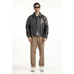 Veste en cuir d'agneau véritable décontractée avec col montant et fermeture éclair, taille XS, coupe classique pour la saison automnale - Product Image 1