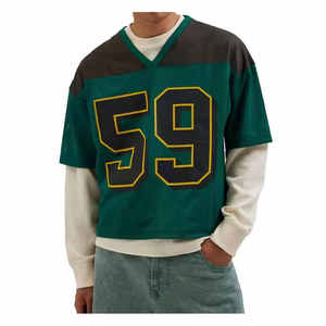 Camiseta personalizada de alta calidad para hombre 100% algodón de gran tamaño Boxy Fit malla de fútbol recortada 220 gramos de punto nuevo estampado personalizable - Product Image 1